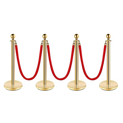 Stanchion Post with Velvet Rope, VIP Stanchion Queue Pole Barrier Posts, Red Carpet Stanchion Set