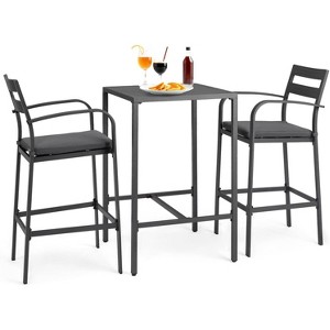 VINGLI 3-Piece Outdoor Bar Set, Aluminum Bar Height Table & 2 Chairs with Cushions, Counter Height Patio Furniture for Backyard, Poolside - 1 of 4