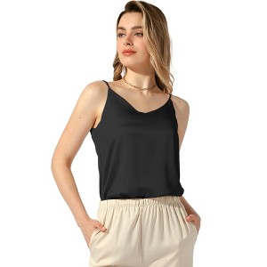 Allegra K Women's Satin V Neck Spaghetti Strap Summer Cami Tops - 1 of 4