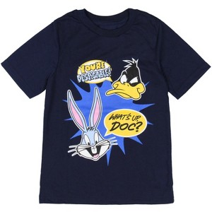Seven Times Six Looney Tunes Boys' Daffy Duck And Bugs Bunny Catchphrases Kids T-Shirt Blue - 1 of 3