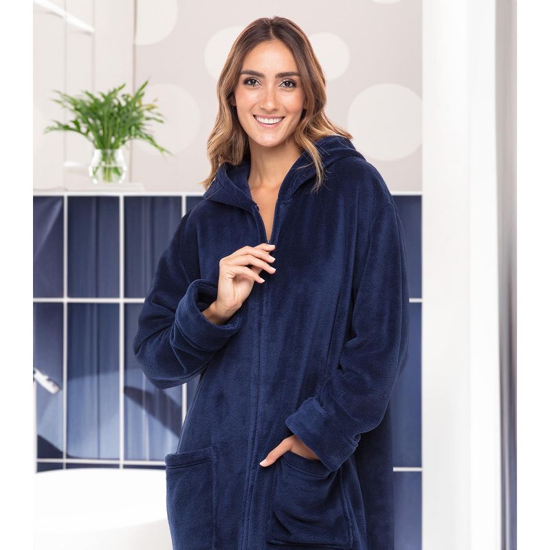 Women's Zip Up Fleece Robe with Hood, Soft Warm Plush Oversized Zipper Hooded Bathrobe, 5 of 6