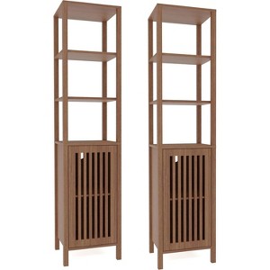3pcs Entertainment Center with TV Stand & Bookshelves, 2pcs Bookcase Set or Single TV Stand for 70" TVs, for Living Room, Farmhouse Modern Style - 1 of 4
