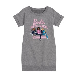 Girls' - Barbie - Middle School Dolls Graphic Short Sleeve Fleece Dress - 1 of 4
