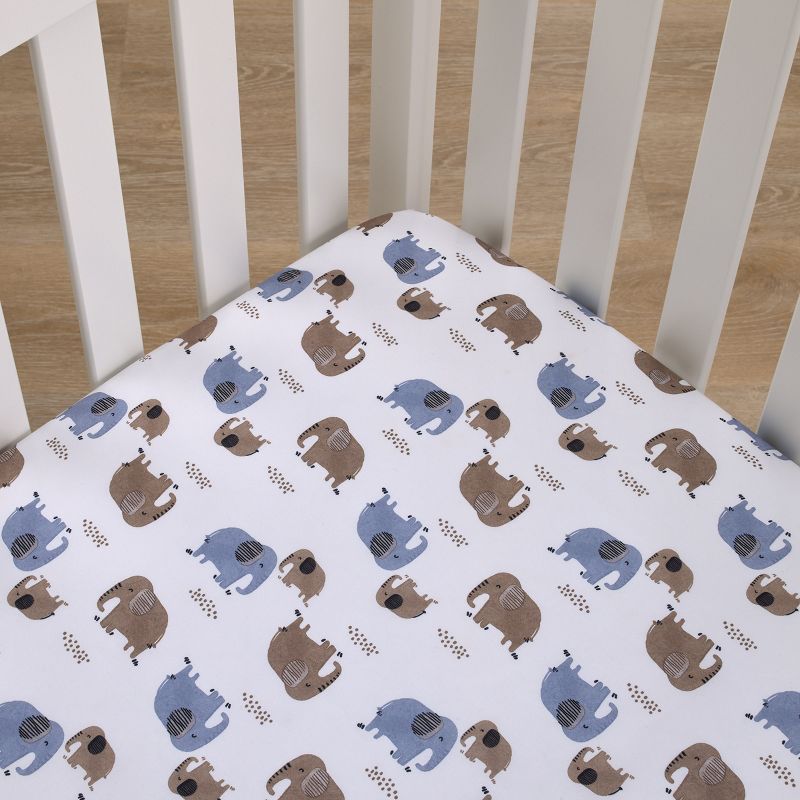 Carter's Blue Elephant - White and Tan Elephants Super Soft Fitted Crib Sheet, 2 of 4