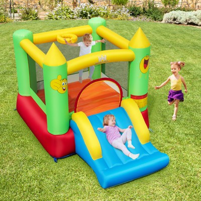 Multicolor Inflatable Bounce House with Slide and Basketball Hoop
