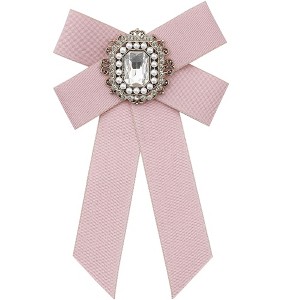 INSPIRE CHIC Women's Ribbon Brooch Elegant Bowtie Rhinestone Bow Ties for Uniform Dress - 1 of 4