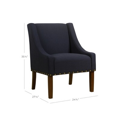 Deep Navy Modern Swoop Accent Chair with Nailhead Trim
