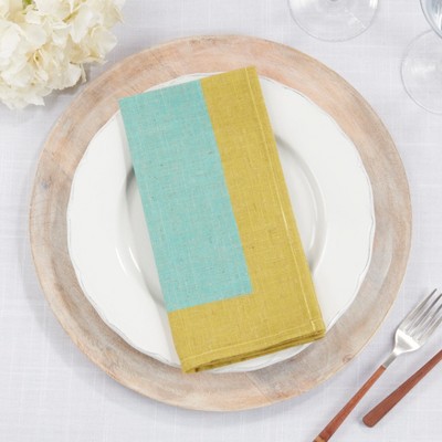 Green and Blue Multicolored Band Linen Blend Napkins, 20"x20" (Set of 4)
