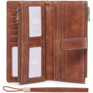 Women’s Large Leather Wallet – RFID Blocking Bifold Wristlet Clutch with Double Zipper Pocket, Credit Card Holder, Slim & Spacious Design - 1 of 4