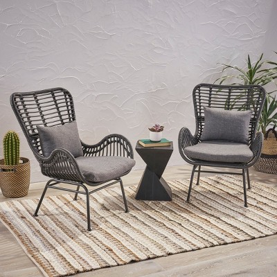 Set of 2 Modern Wicker Accent Arm Chairs with Cushions, Indoor/Outdoor Lounge Chairs for Patio, Balcony, or Sunroom-The Pop Home