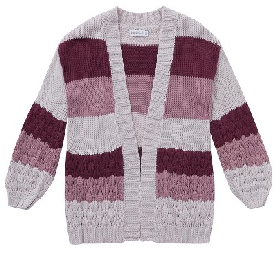 Girls Striped Chunky Cardigan Sweaters  Fall Trendy Color Block Long Sleeve Knit Sweater Coats