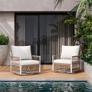 Christopher Knight Home Milles 360° Swivel Bohemian Patio Lounge Chair with Handwoven Rope and Cushions (Set of 2) - 1 of 4