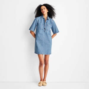 Women's Denim Mini Shirtdress - Future Collective Medium Wash - 1 of 3
