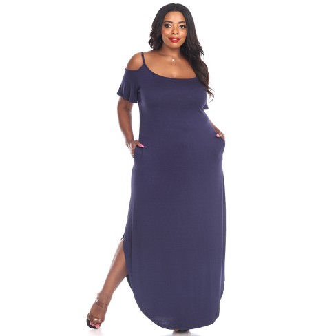 Plus Size Cold Shoulder Lexi Maxi Dress With Pockets Navy 3x - White Mark : Target