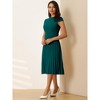 INSPIRE CHIC Women's Mock Neck Cap Sleeve Belted A-Line Midi Pleated Dresses - 3 of 4