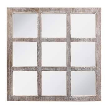 23.5" x 23.5" Rustic 9-Panel Window Pane Decorative Wall Mirror White - Stonebriar Collection
