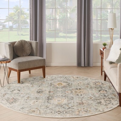 Mint Green Round Synthetic Floral Area Rug 7'10"