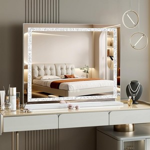 Vanity Mirror with Crushed Diamond Lights Strip 31.5" x 22.8" Lighted Makeup Mirror with USB Charging Port - 1 of 4
