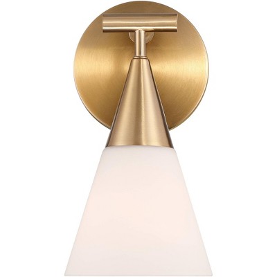 Warm Brass and Opal Glass Cone Shade Sconce