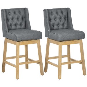 30" Button Tufted Wingback Bar Height Stools Set of 2 with 180¡ã Swivel and Solid Wood Footrests for Kitchen, Dining - 1 of 4