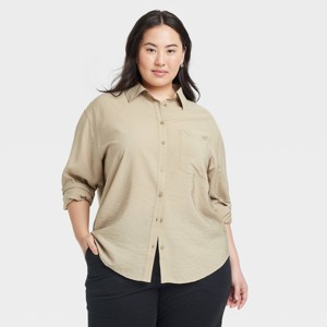 Women's Oversized Long Sleeve Crinkle Button-Down Shirt - A New Day™ - 1 of 3