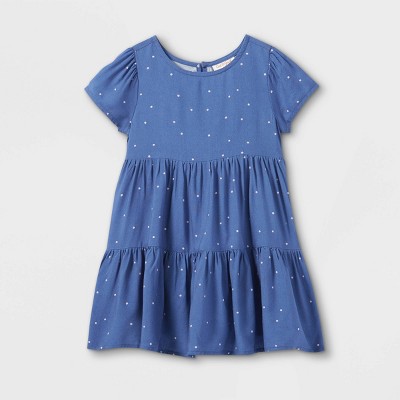 Image of Toddler Girls' Tiered Short Sleeve Dress - Cat & Jack™ Blue 2T
