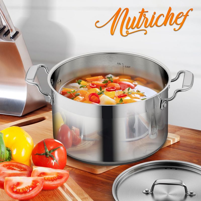 NutriChef 5-Quart Stainless Steel Stockpot - 18/8 Food Grade Heavy Duty Large Stock Pot for Stew, Simmering, Soup, Includes Lid, 3 of 4