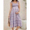Maternity Dress Square Neck Sleeveless Smocked Ruffle Sleeve Baby Shower Photoshoot Summer Midi Dresses - 2 of 4