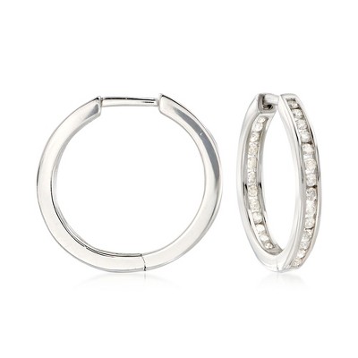 Ross-Simons 0.50 ct. t.w. Channel-Set Diamond Inside-Outside Hoop Earrings in Sterling Silver