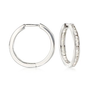 Ross-Simons 0.50 ct. t.w. Channel-Set Diamond Inside-Outside Hoop Earrings in Sterling Silver - 1 of 3