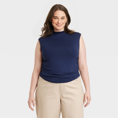 Women's Short Sleeve Side Ruched T-shirt - A New Day™ Navy 3x : Target
