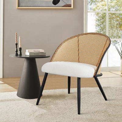 Living Rattan Boucle Accent Chairs,Armless Accent Chair With Black Metal Legs,Rattan Accent Chair Set Of 2 For Living Room-Cuddlewood