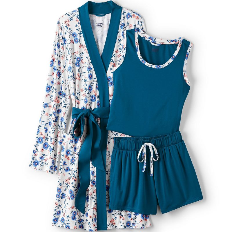 Lands' End Women's Cooling 3 Piece Pajama Set - Robe Tank and Shorts, 1 of 5