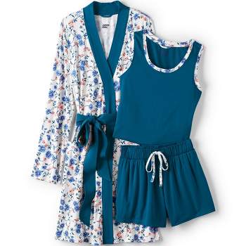 Lands' End Women's Cooling 3 Piece Pajama Set - Robe Tank and Shorts