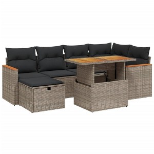 vidaXL 7 Piece Patio Sofa Set with Cushions Gray Poly Rattan - Gray without storage - 1 of 4