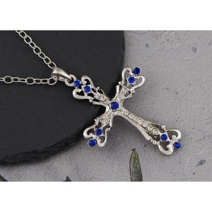 Alilang Vintage-Inspired Gothic Cross Pendant Necklace with Black Crystal Accents - 1 of 4