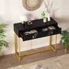 PDTEND 38" Modern Wood Console Table Two Drawers with Stripe Design - 3 of 4