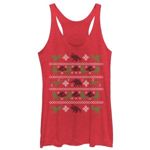 Women's Jurassic World Ugly Christmas Velociraptor Racerback Tank Top - 1 of 3