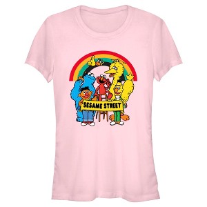 Junior's Sesame Street Crew Rainbow Banner Portrait T-Shirt - 1 of 4