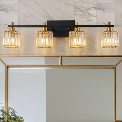 LLHZSY 3/4/5-Lights Modern Dimmable Glam Crystal Bathroom Vanity Lights-Black Gold