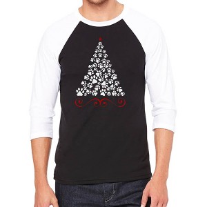 LA Pop Art Paw Christmas Tree - Men's Raglan Baseball Word Art T-Shirt - 1 of 4