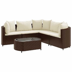 vidaXL Patio Sofa Set with Cushions Lounge Setting Outdoor Furniture Poly Rattan - Brown and Cream 5 Piece - 1 of 4