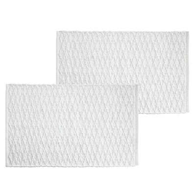 mDesign Cotton Spa Mat Accent Rug, Diamond Design, 34" x 21" - 2 Pack - White