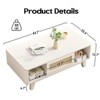 FURNIinspire Coffee Tables Modern Rectangular Living Room Table, Wooden Coffee Table With Rattan Drawer For Home Office, White, 23.6"*43.7"*15.7" - 3 of 4