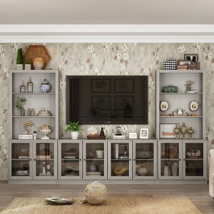 Famapy Gray Modular TV Console Large Entertainment Center Tempered Glass Display Cabinet - 1 of 4