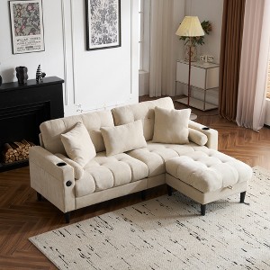JOYRACER 3 Seat L-Shaped Chenille Sofa with Removable Storage Ottoman, Side Pockets, USB/C-Type Charging Ports & Cup Holder, Couch for Living Room - 1 of 4