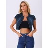 INSPIRE CHIC Women's Cap Sleeve Slim Fit Summer Open Front Crop Denim Jacket - 3 of 4
