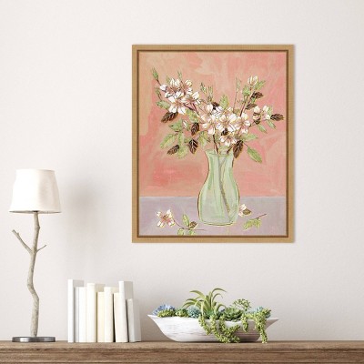 Here Comes the Bloom II Abstract Floral Canvas Art with Maple Frame