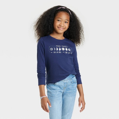 Girls' 'moon Phases' Long Sleeve Graphic T-shirt - Cat & Jack™ Navy ...