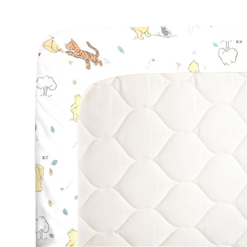 Disney Winnie the Pooh Classic Pooh 100% Cotton Fitted Crib Sheet in Ivory, Butter, Aqua and Orange, 3 of 4